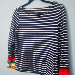Boden Navy Striped Long Sleeve Top